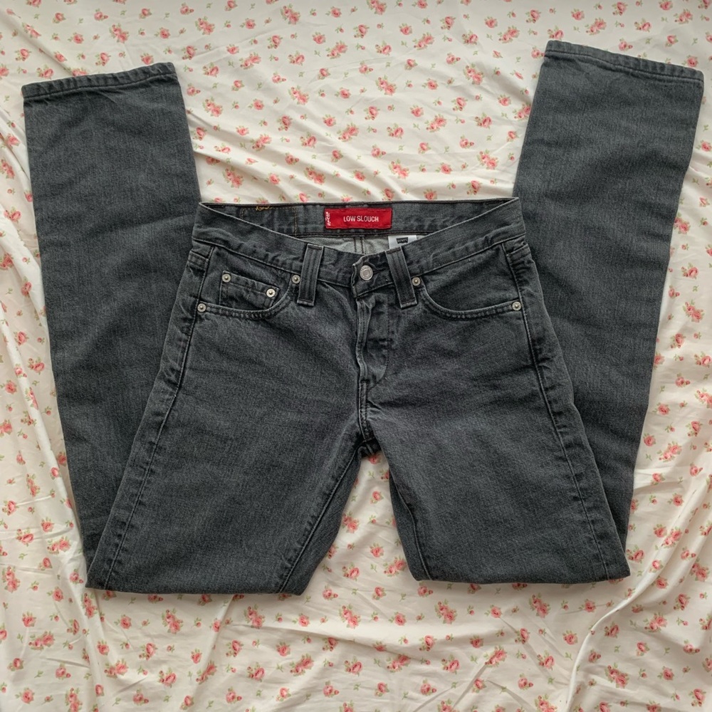 black distressed low rise bootcut / flare levis